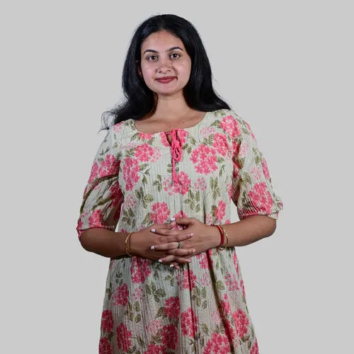 HALF WHITE WITH PEACH FLOWER KURTI